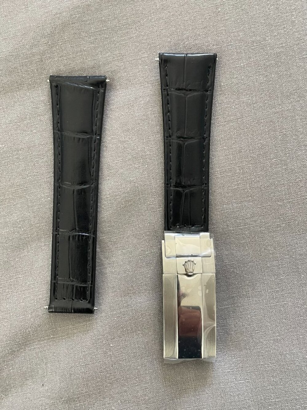 Black Leather Watch Band – 20mm for Rolex Watches | Steel Deployant Clasp